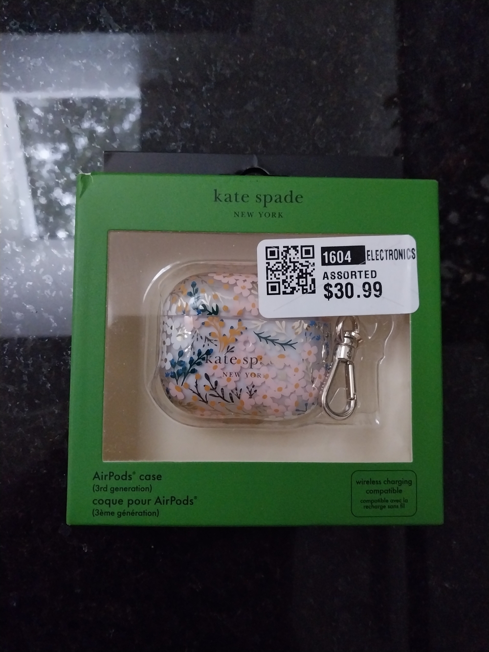Kate Spade Pink Floral AirPods Case with Gold Clip